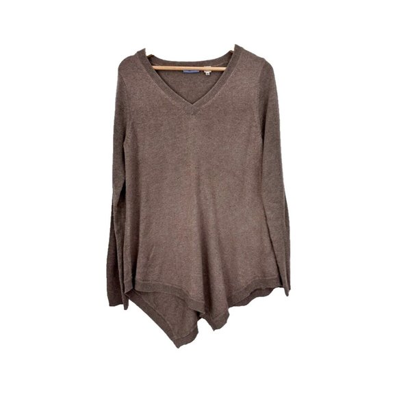 Acrobat  Women's L Sweater Tunic‎ Silk Cashmere Blend Brown Asymmetrical V-Neck - Picture 1 of 7